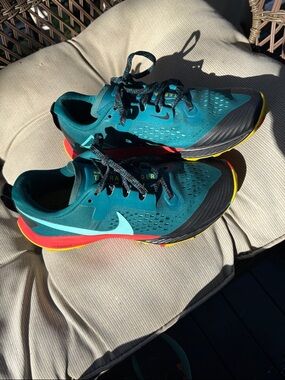 Nike Teal Trail Running Shoes with Red & Yellow Accents 7.5